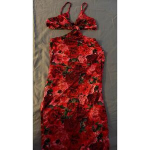 Sundress summer front knotted High slit floral